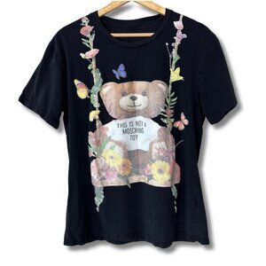 Moschino Men’s Teddy Bear Graphic T-Shirt Medium Luxury Designer Cotton Black